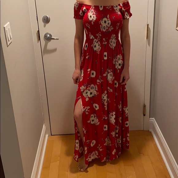 Red floral maxi dress